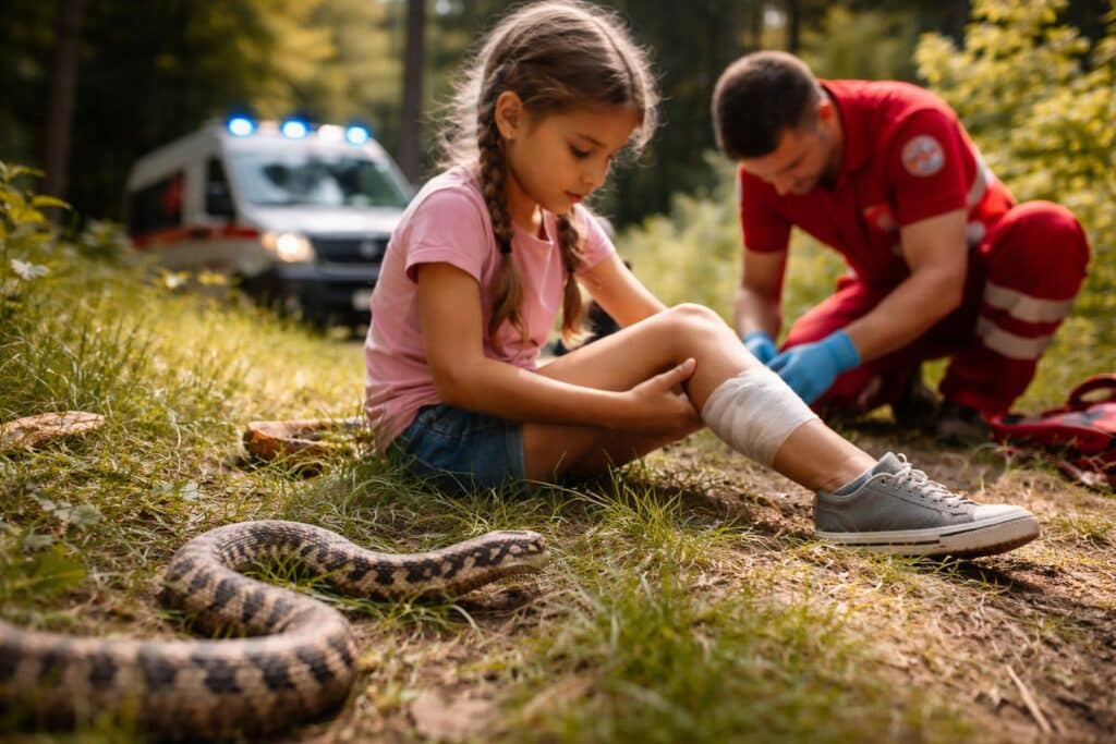 Mädchen von Schlange gebissen
