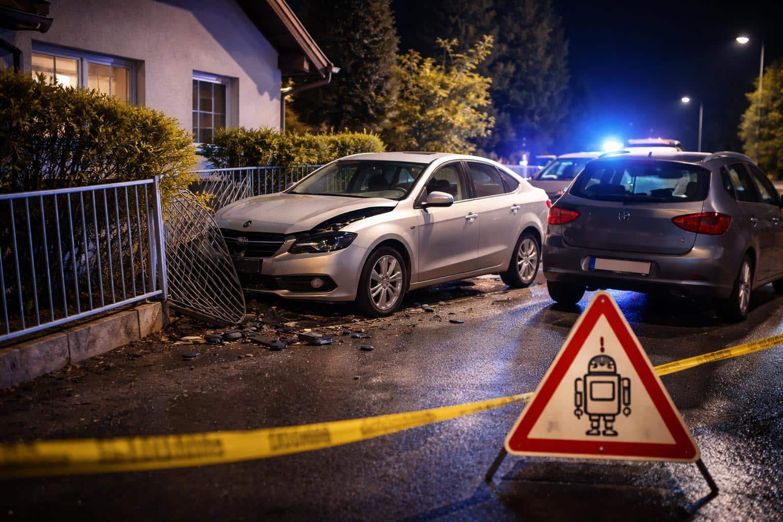 Mit Pkw gegen Zaun und Auto geprallt