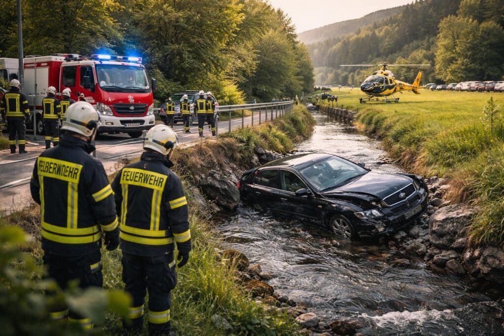 Auto landet in Bach: Zwei Verletzte bei Unfall in Gösselsdorf