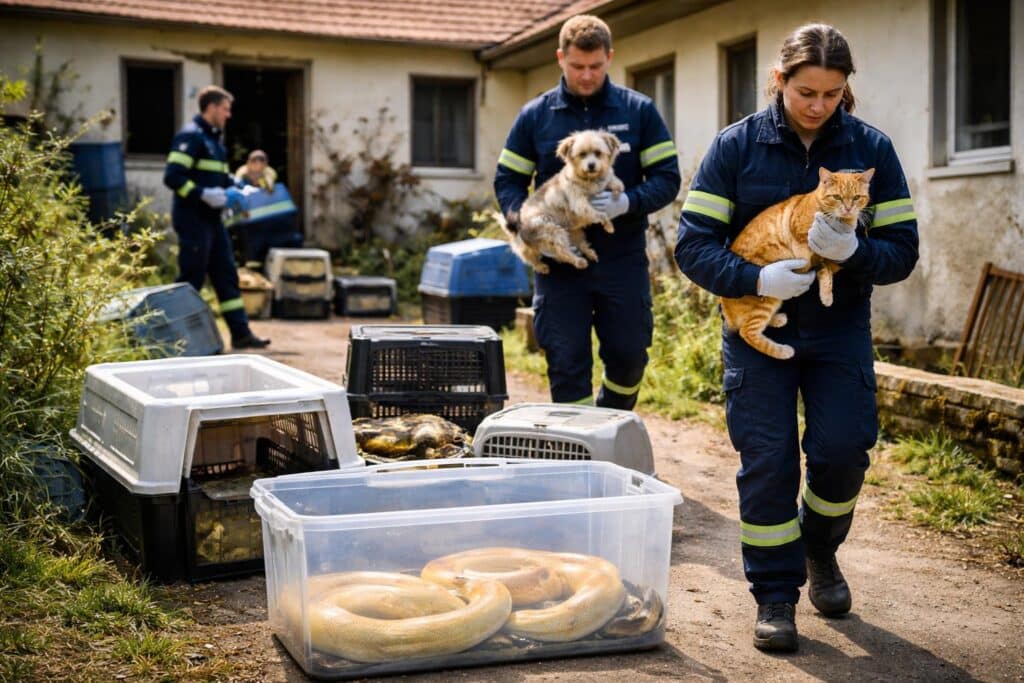 Hunde, Katzen und Schlangen gerettet