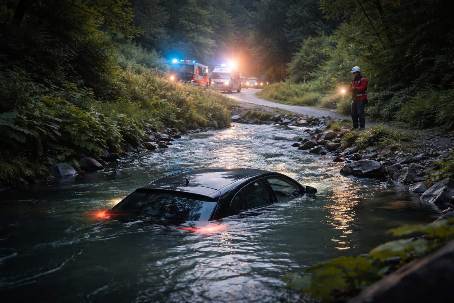 16-Jähriger stürzte mit Auto in Bach, Pkw ging komplett unter