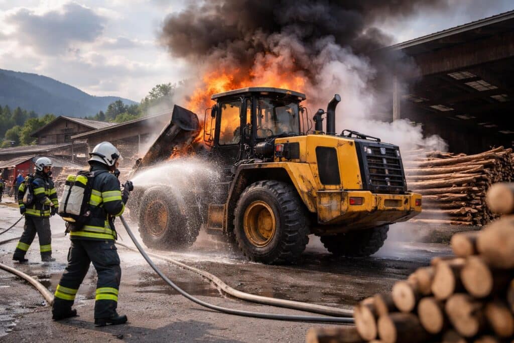 Feuer im Sägewerk: Radlader brannte!