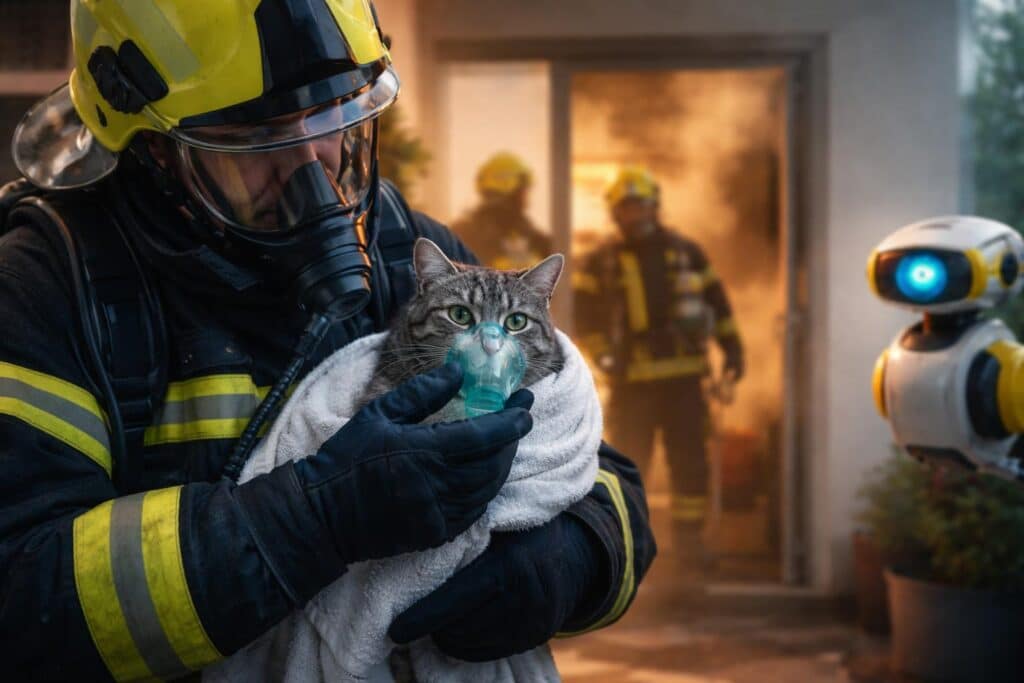 Katze von Feuerwehr aus Wohnung gerettet