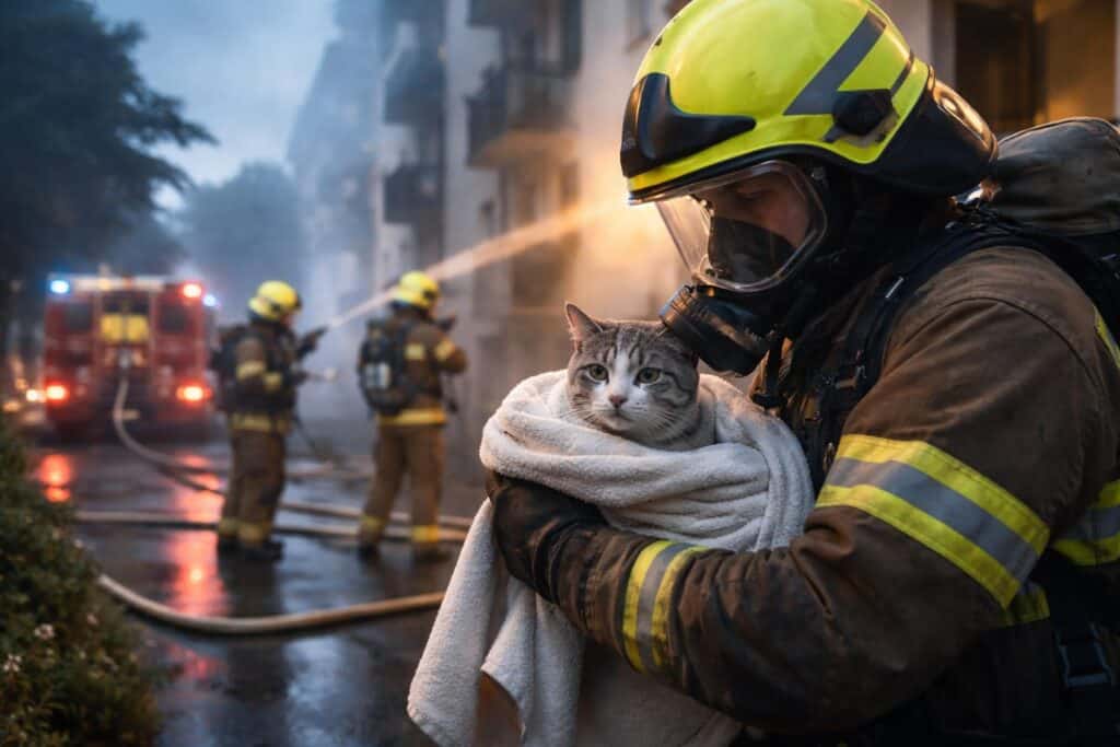 30 Helfer im Einsatz: Katze aus verrauchter Wohnung gerettet
