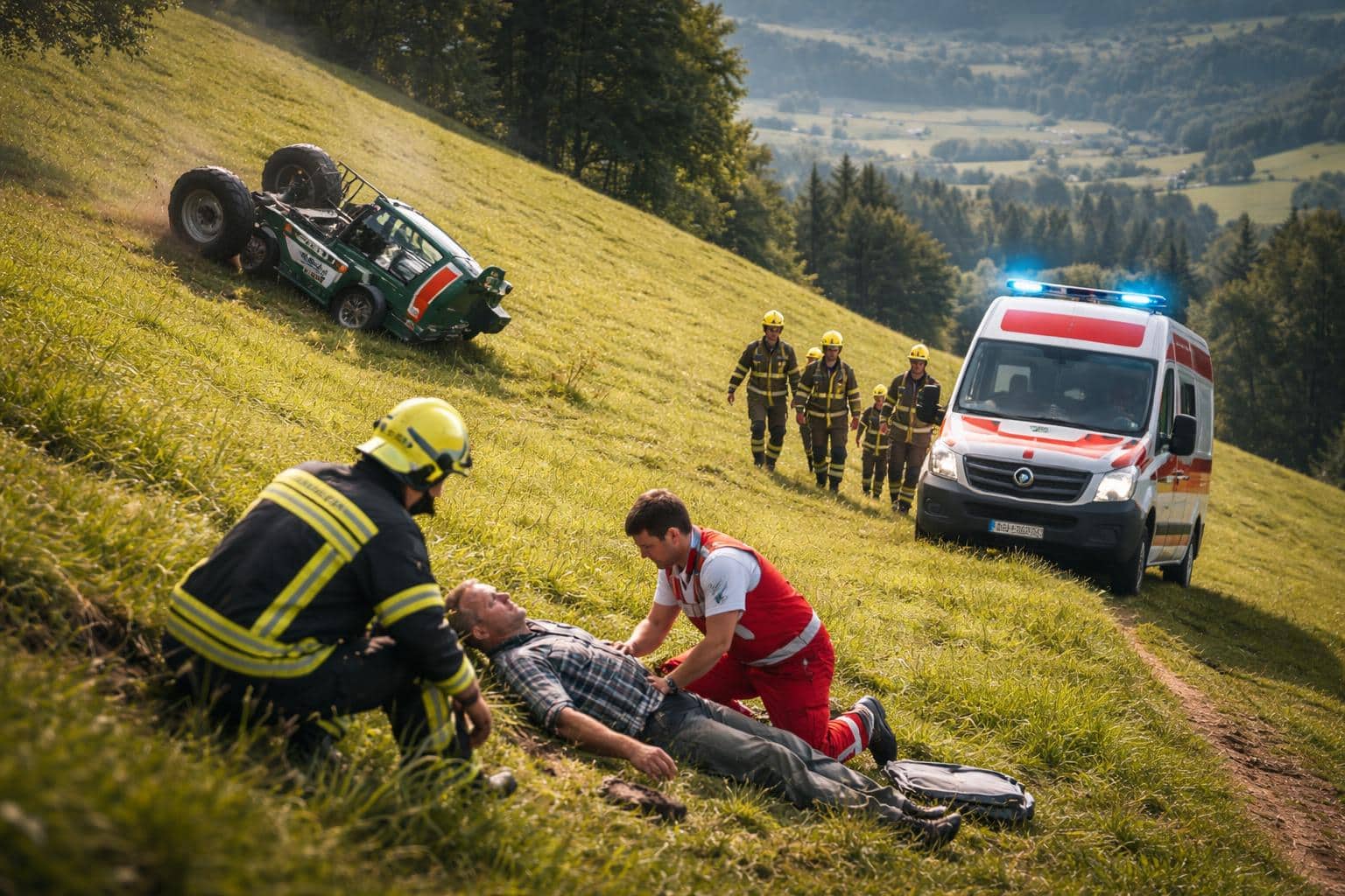 58-jähriger Lavanttaler auf steilem Weidehang aus Fahrzeug geschleudert