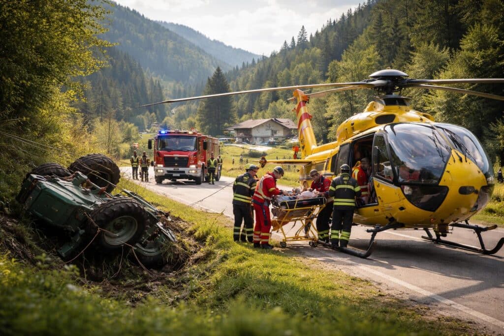 Unfall mit Traktor: Verletzte Person per Hubschrauber abtransportiert