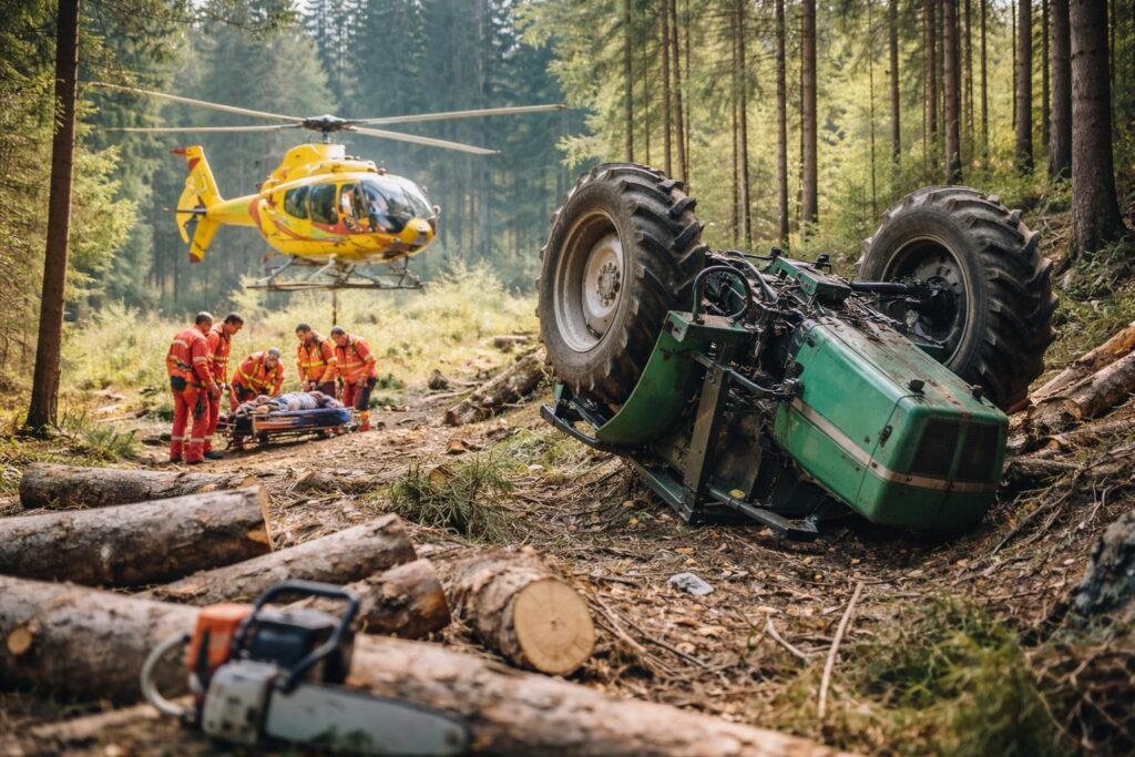 Traktorlenker bei Holzarbeiten verletzt