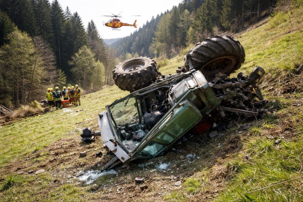 Traktor überschlug sich mehrmals, Fahrer wurde aus Kabine geschleudert