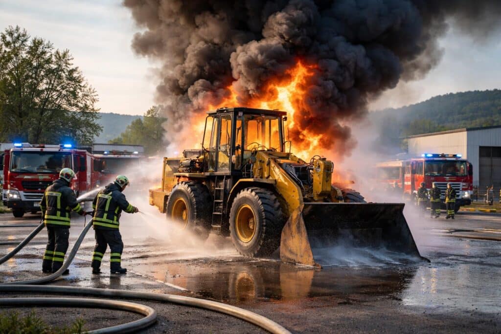 Radlader begann bei Fahrt zu brennen