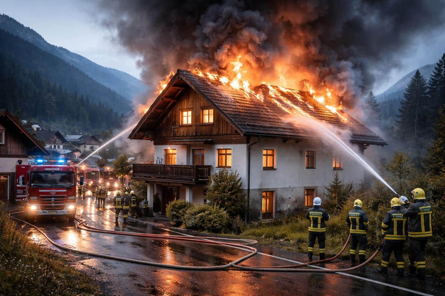Verherrender Dachstuhlbrand in Stall im Mölltal