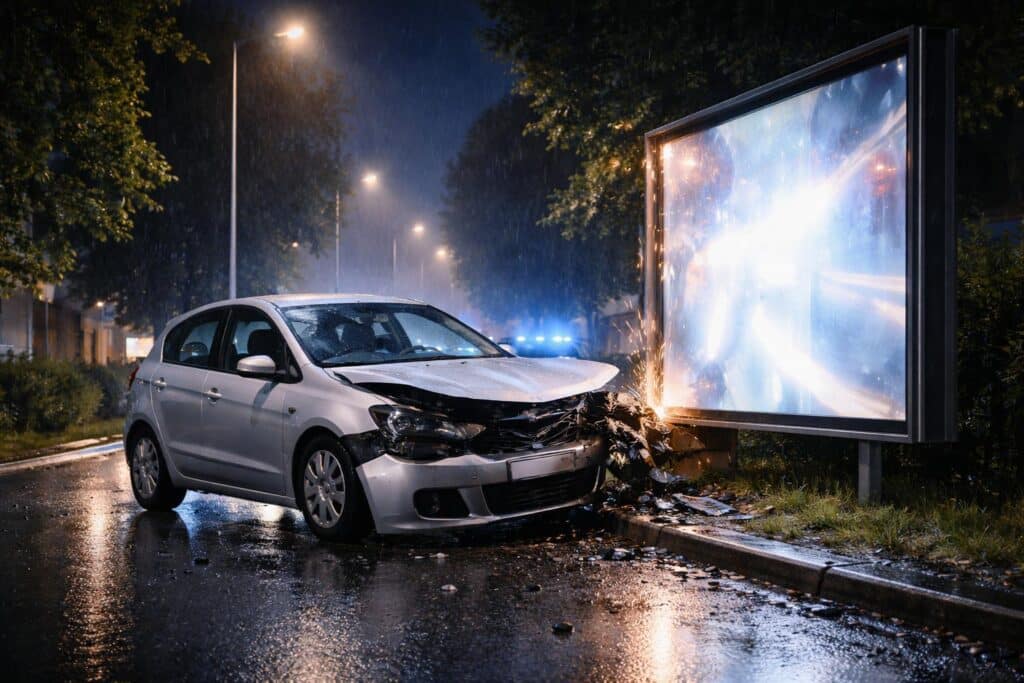 Alkolenker prallte mit Pkw gegen Werbetafel