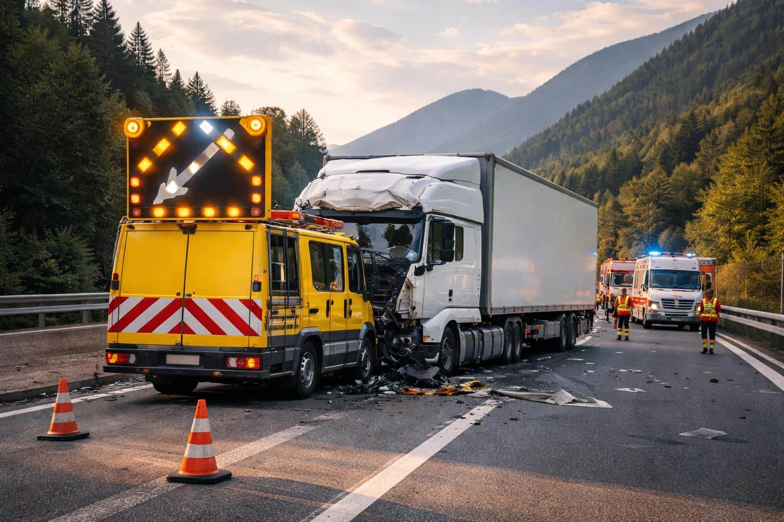 Lkw kracht auf Tauernautobahn bei Paternion in ASFINAG-Fahrzeug