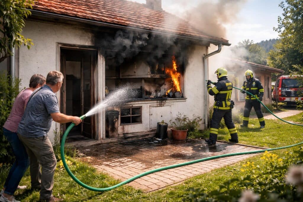 Küchenzeile in Nebengebäude fing Feuer
