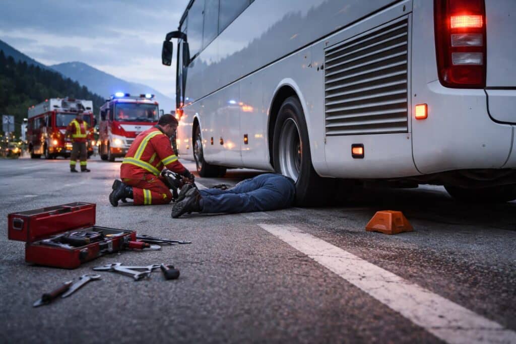 Mann von rollendem Bus verletzt