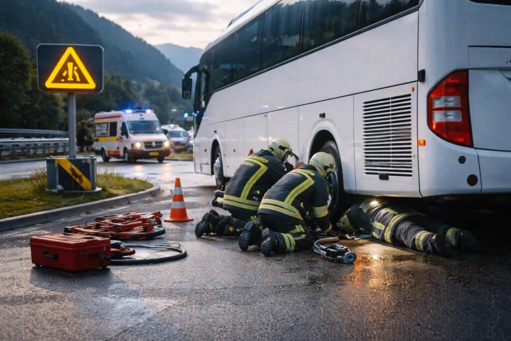 Tauernautobahn: Mann plötzlich unter Reisebus eingeklemmt
