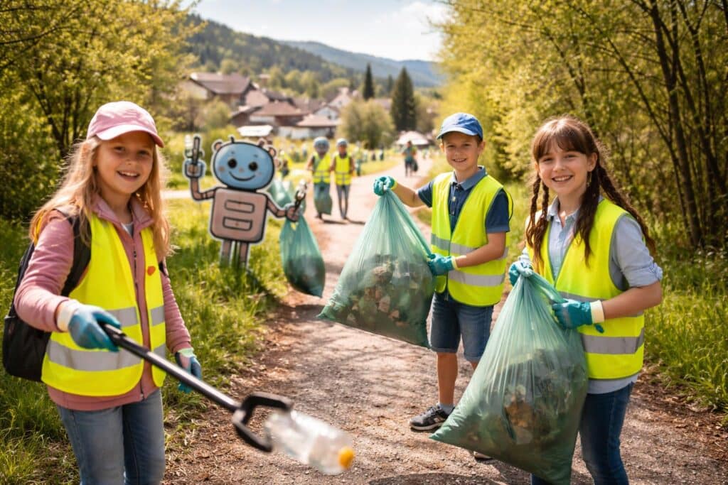 Kinder helfen bei Flurreinigung mit