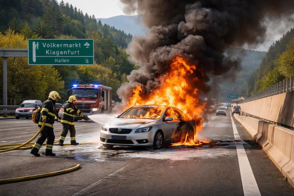Auto auf A2 in Brand geraten