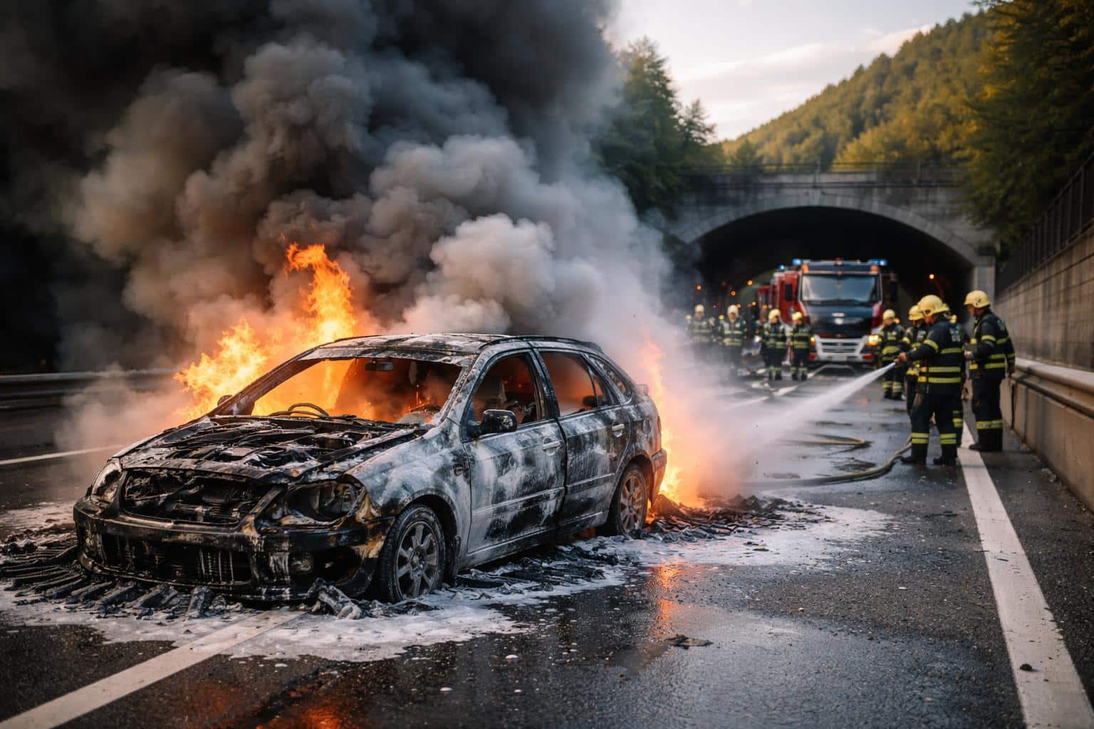 Rauch, Feuer, Totalschaden: Pkw-Brand auf der A2 bei Völkermarkt