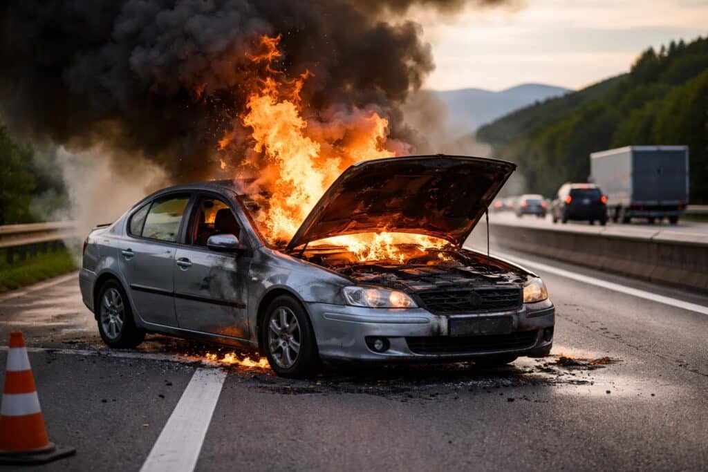 Auto ging plötzlich in Flammen auf