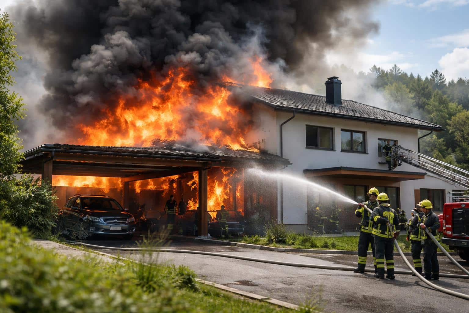 Carport-Brand griff auf Wohnhaus über