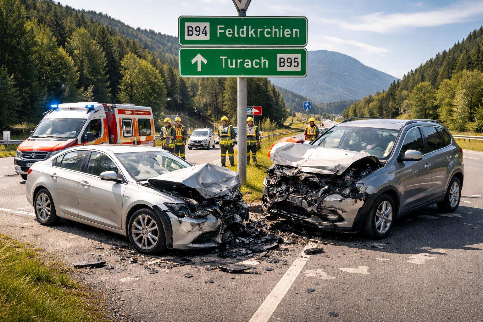 Drei Verletzte bei Kollision auf B94 in Feldkirchen