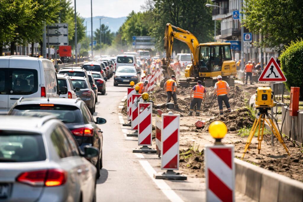 Stau durch Straßenarbeiten
