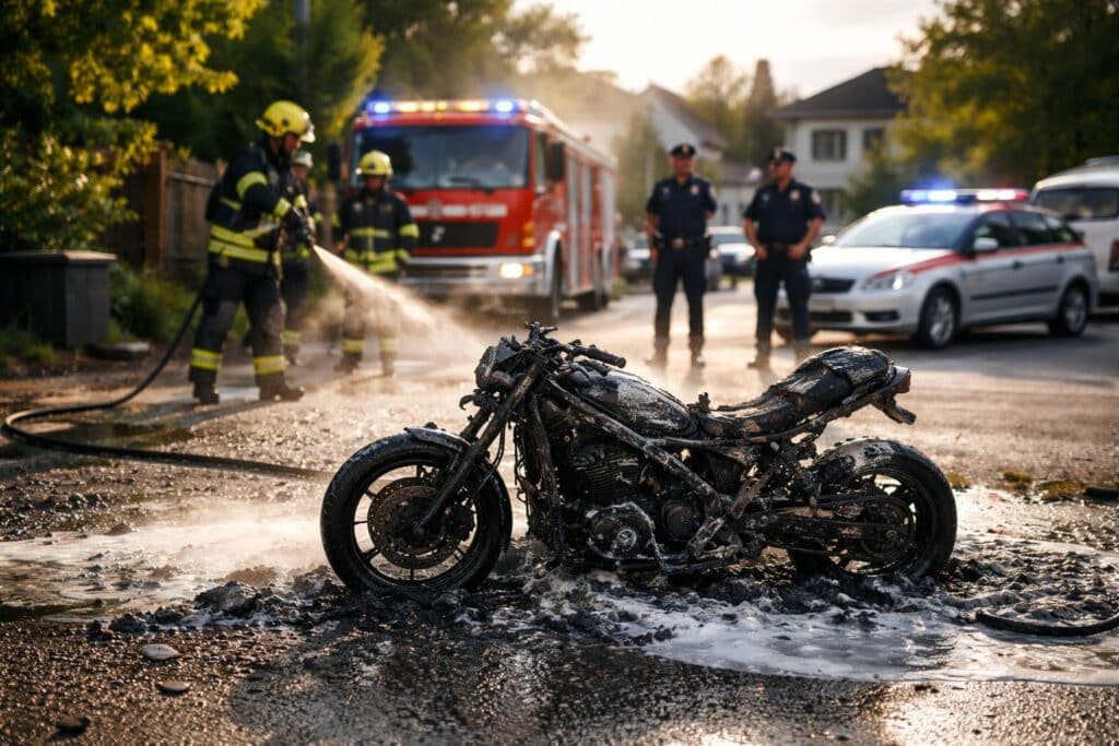 Motorrad vollständig abgebrannt