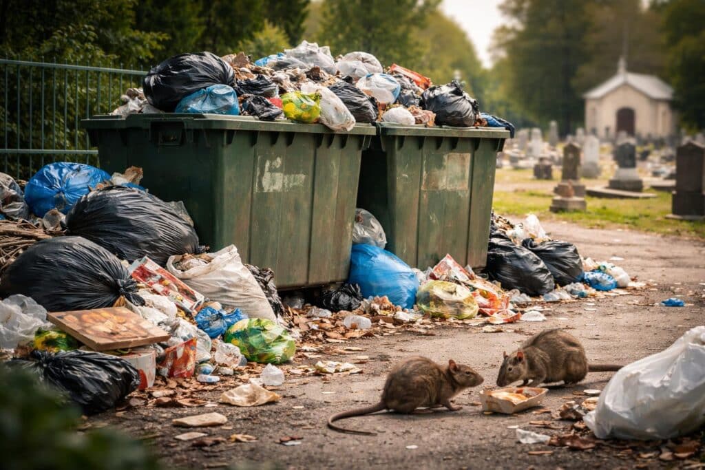 Vers chmutzte Müllinsel bei Friedhof lockt Ratten an: Stadt reagiert