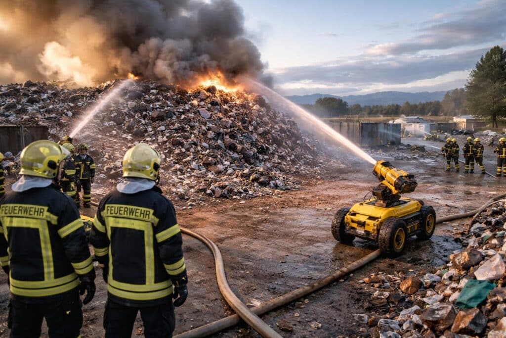 Wind forderte Feuerwehrleute bei Brand auf Mülllagerplatz