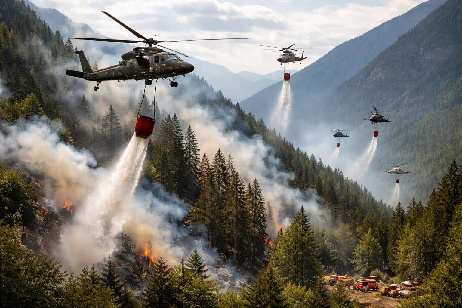 Waldbrand: Sechs Hubschrauber im Einsatz
