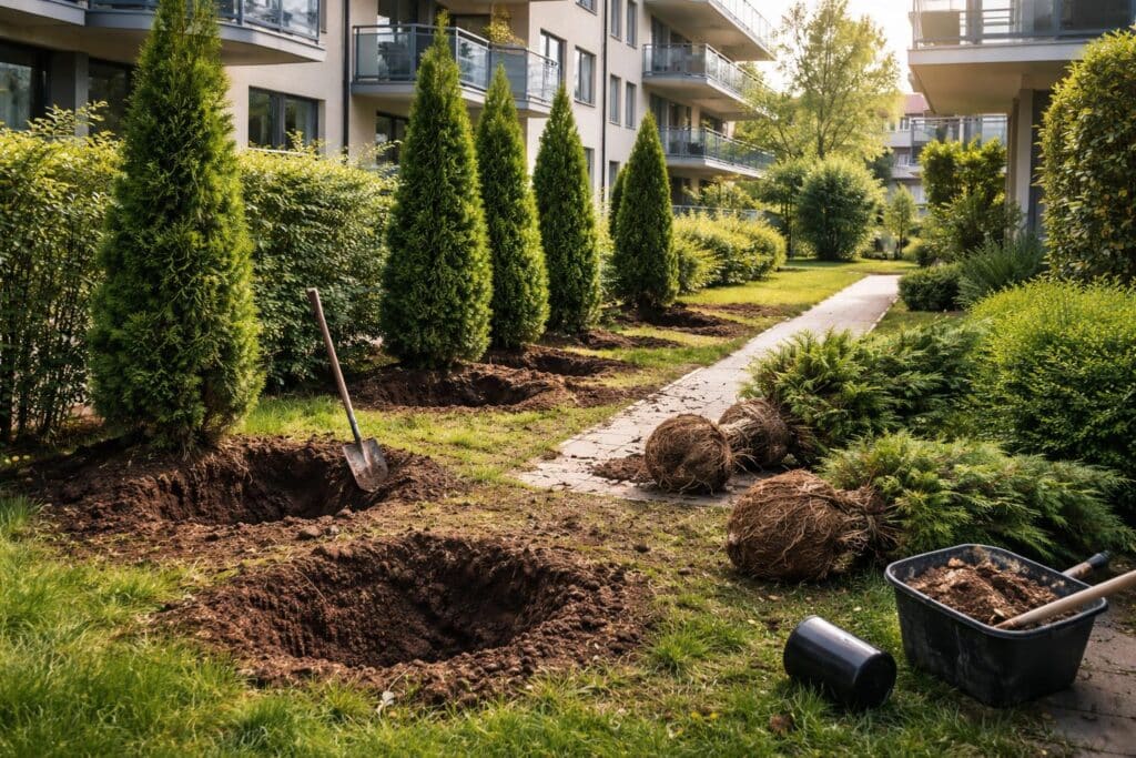 Kuriose Tat: Thujen in Wohnanlage ausgegraben und gestohlen