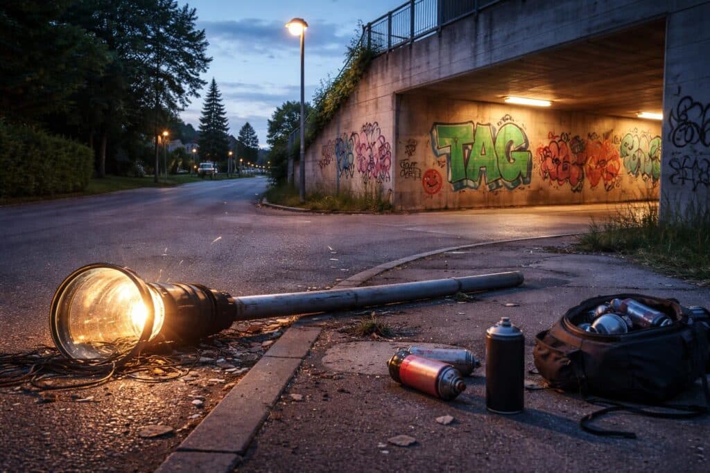 Vandalismus in Moosburg: Straßenlaternen beschädigt und Graffiti gesprüht
