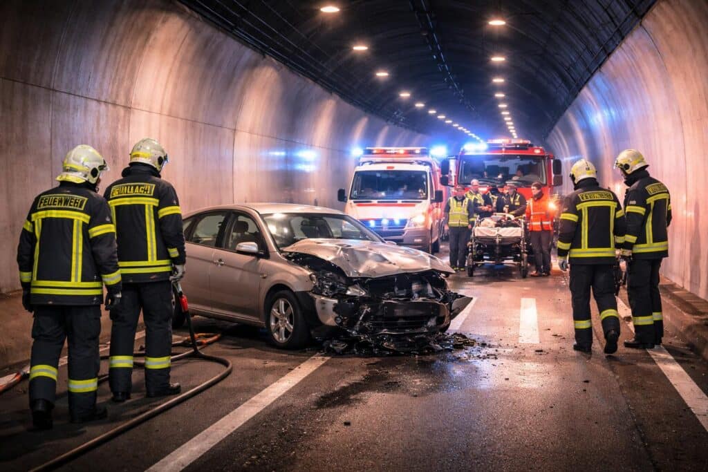 Verkehrsunfall auf der A10 im Oswaldibergtunnel