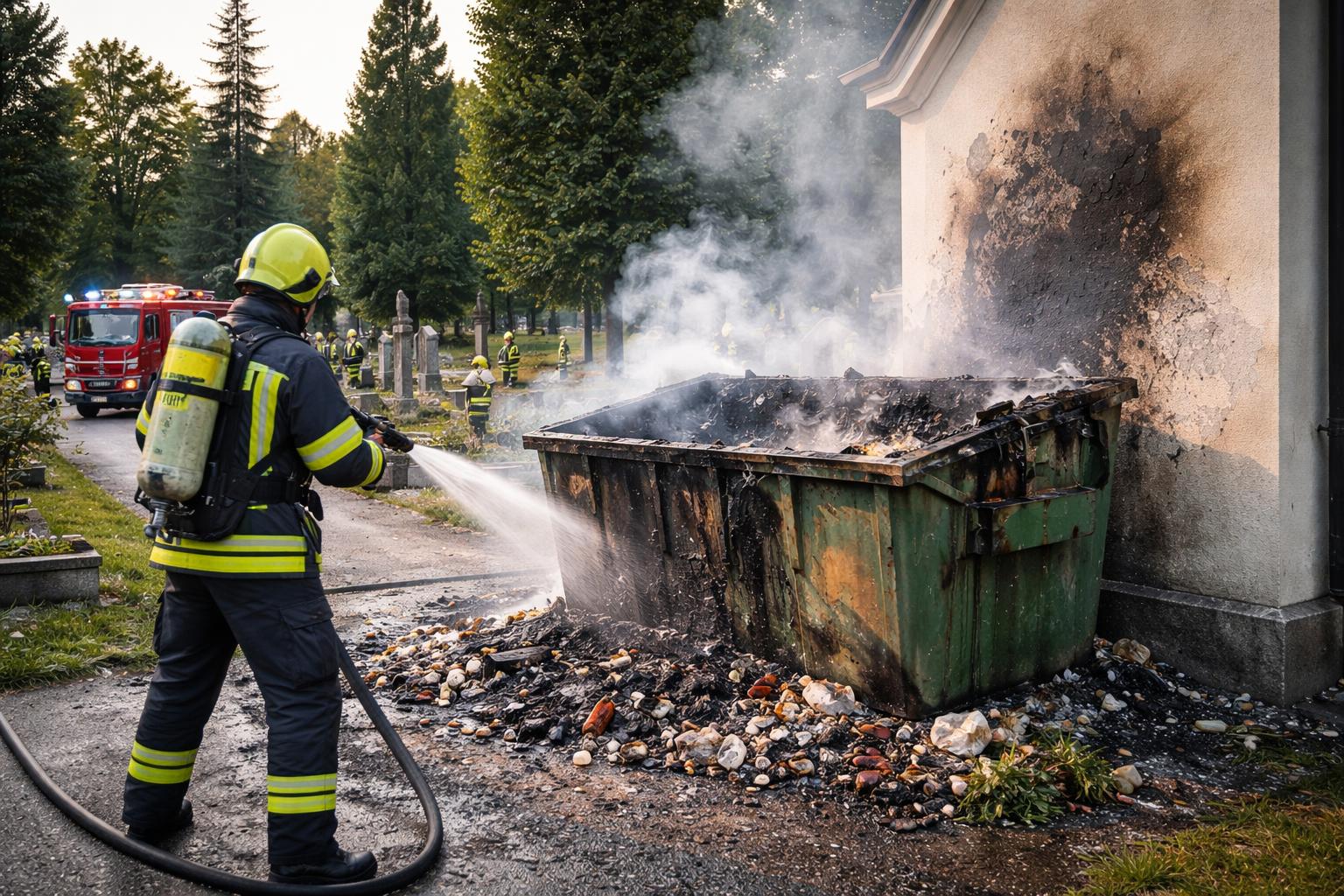 Müllcontainer auf Friedhof brannte