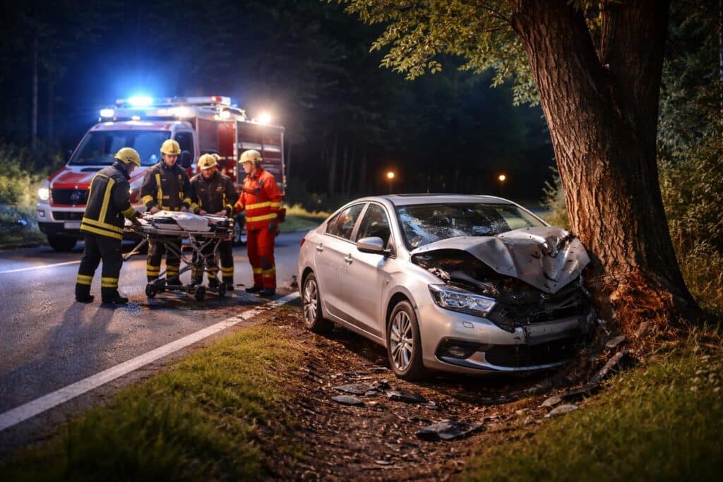 Auto prallt gegen Baum