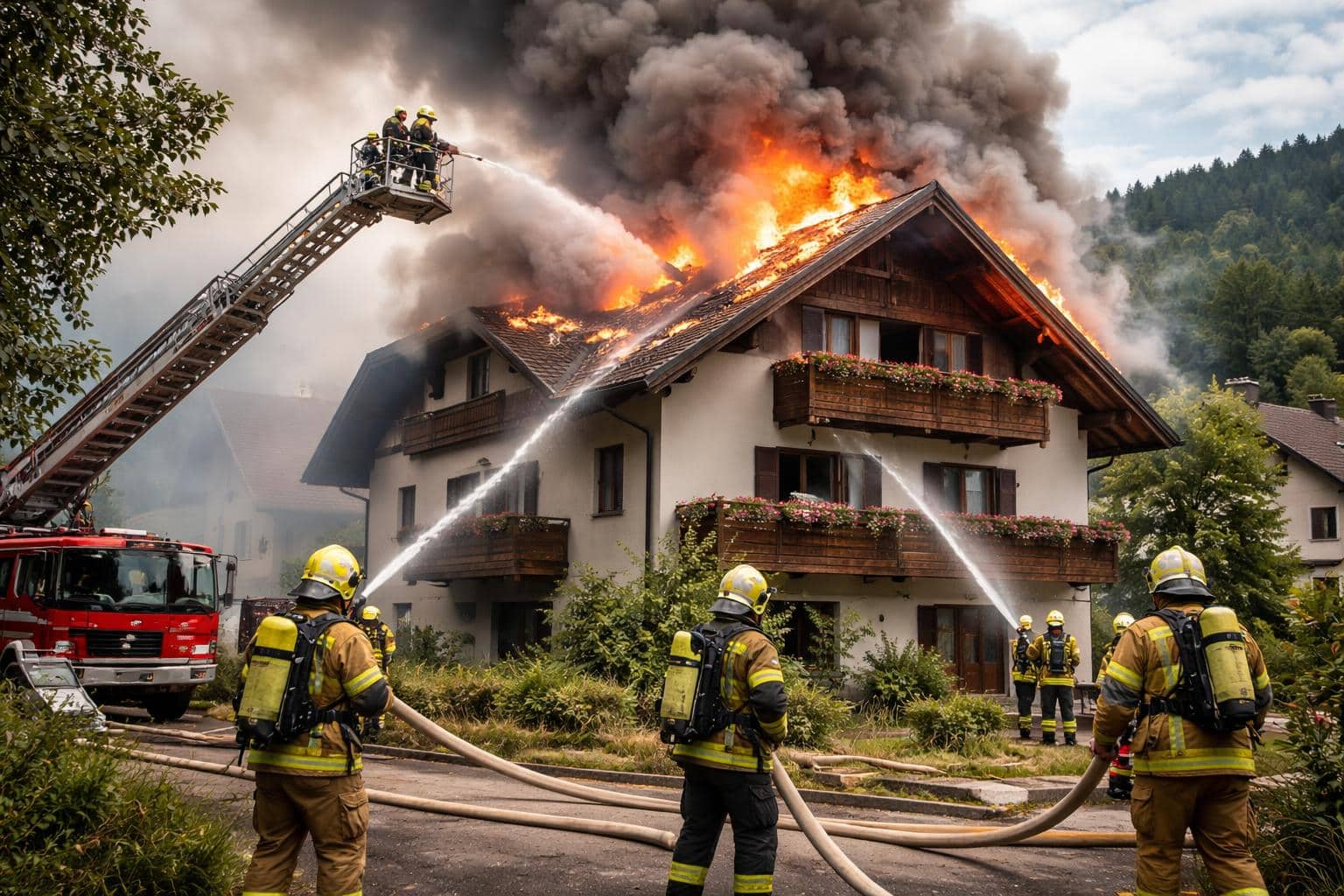Dachstuhlbrand in Wohnhaus