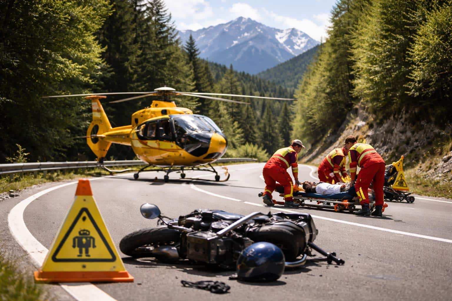 Notarzthubschrauber im Einsatz: Schwerer Motorradunfall am Wurzenpass
