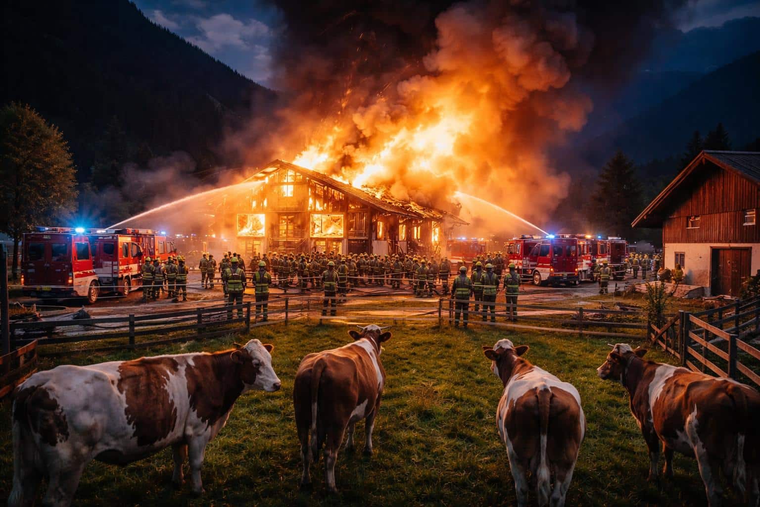 Rinder gerettet: 100 Florianis rückten zu Brand aus