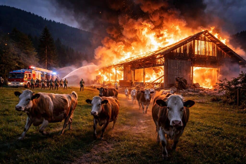Großbrand in Flattach: Rinder fliehen aus brennendem Stall