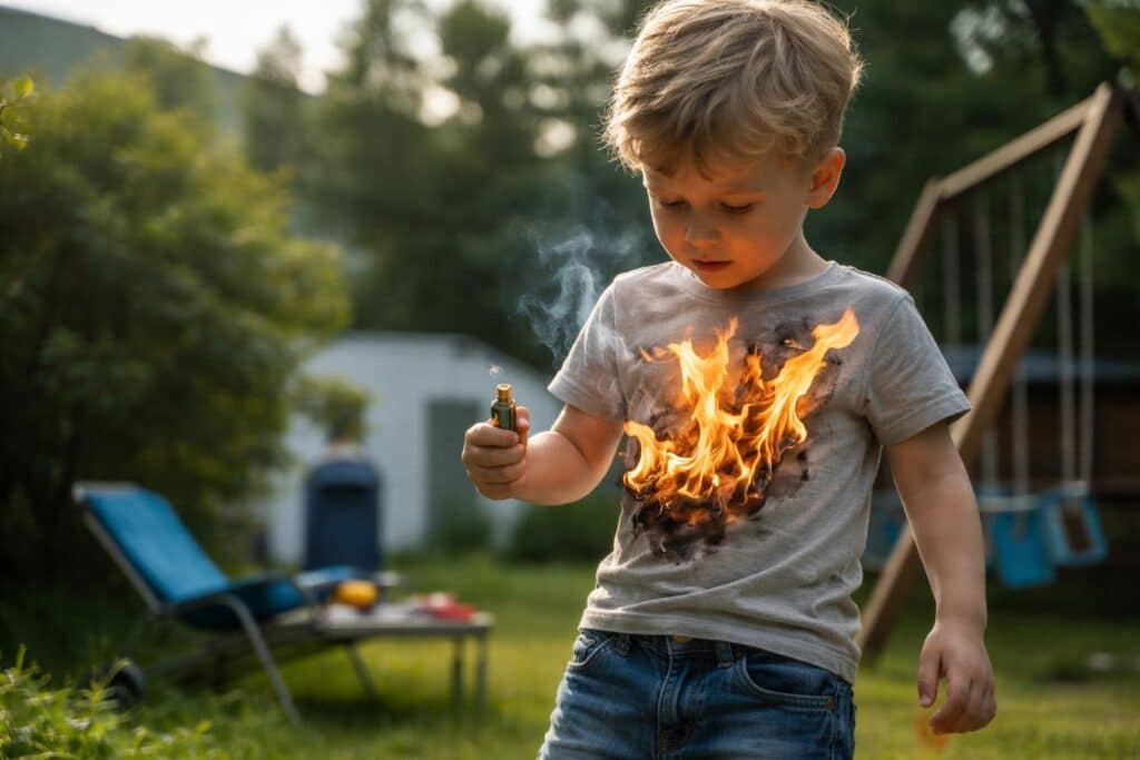 Kind (5) spielt mit Feuerzeug, plötzlich brennt sein T-Shirt