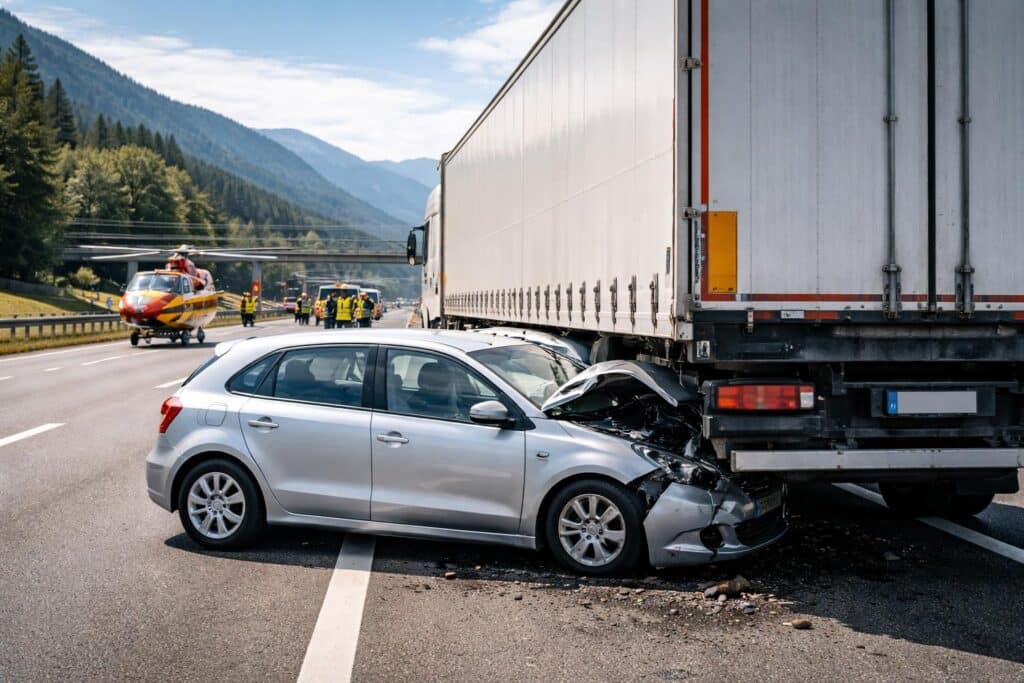 Pkw prallte gegen Sattelanhänger
