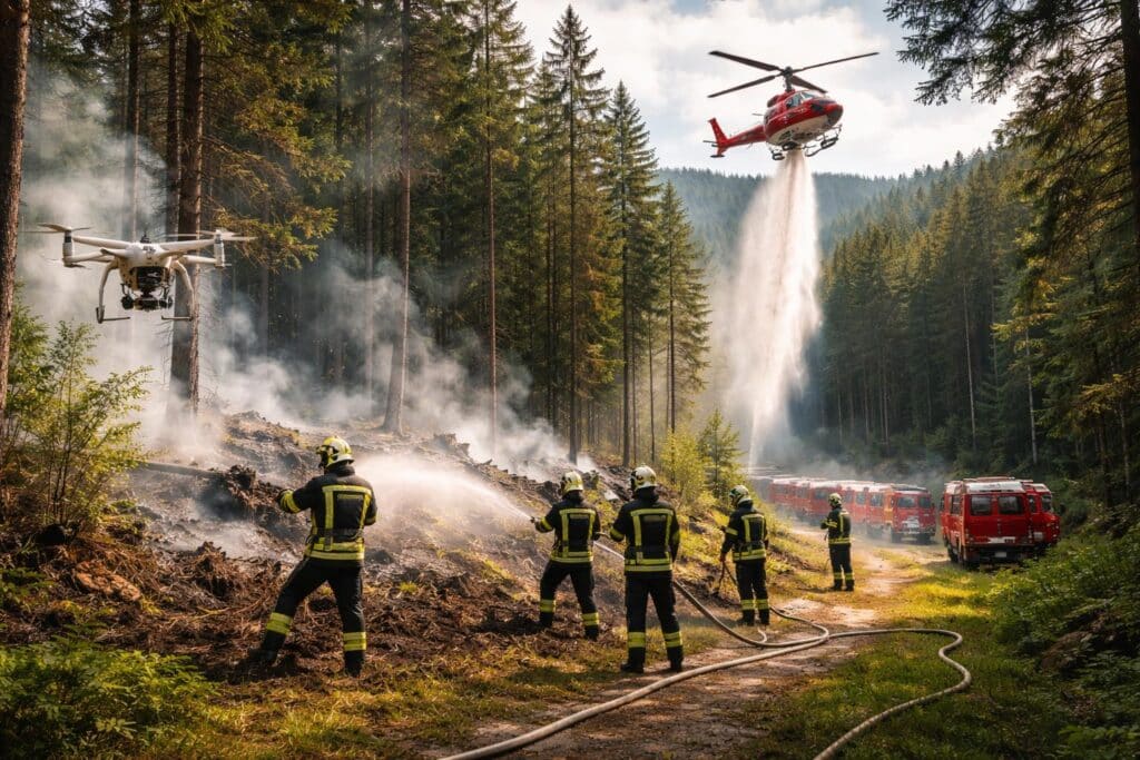 1 Hektar Waldfläche betroffen: Brandeinsatz für 18 Feuerwehren in Einersdorf