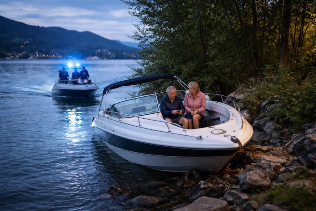 Ehepaar strandete mit Motorboot auf Insel