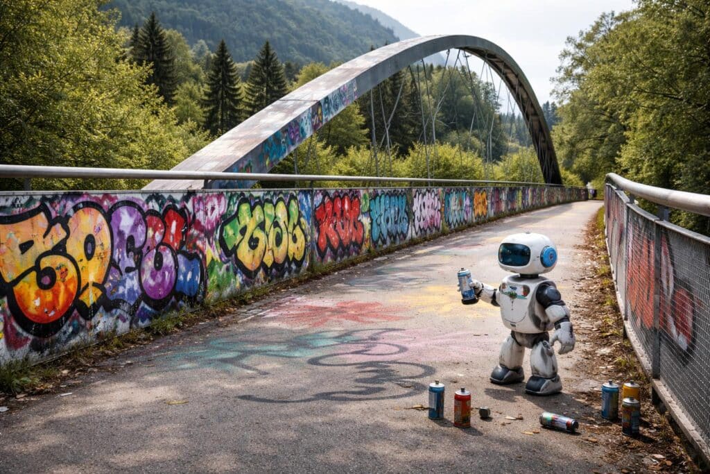 Hoher Schaden: Fußgängerbrücke beschmiert