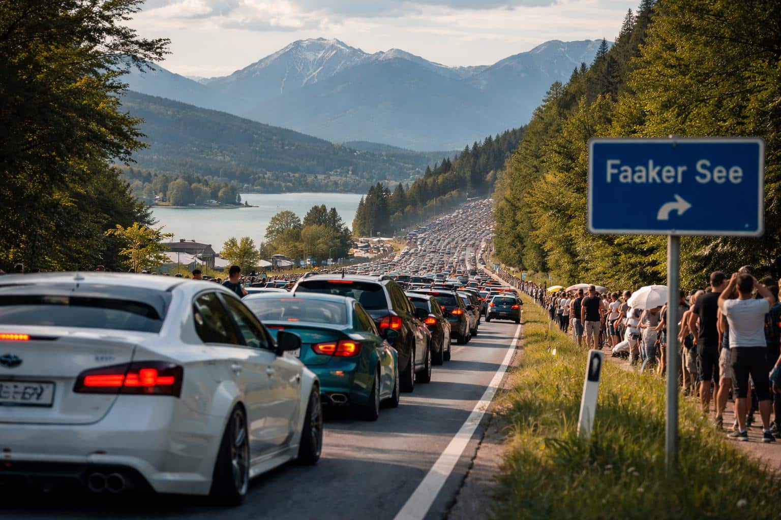 „Verkehrschaos“ : Kilometerlanger Stau: Tuningfans stürmen den Faaker See