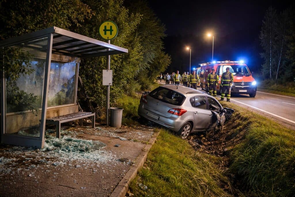 Pkw prallte gegen Bushaltestelle