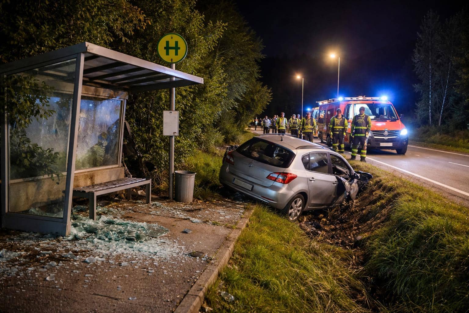 Pkw prallte gegen Bushaltestelle