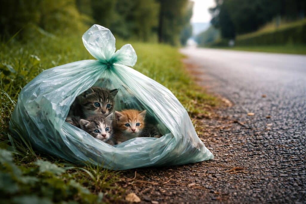 Katzenbabys in Plastiksack ausgesetzt
