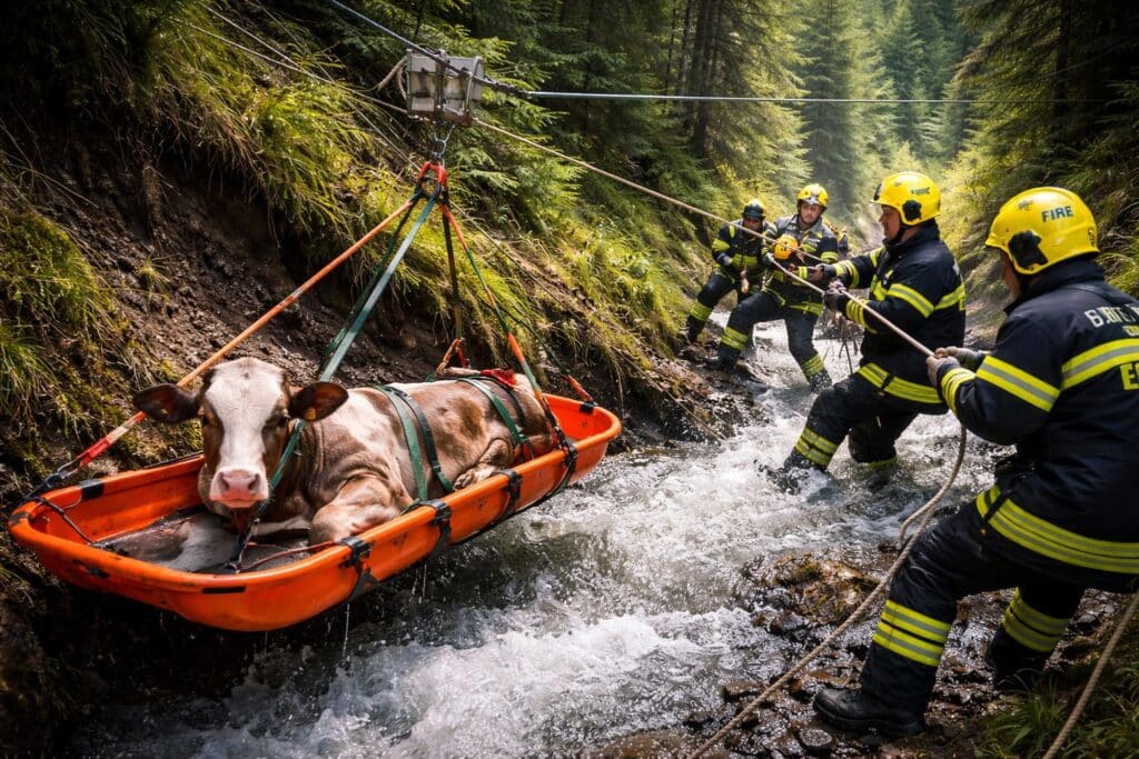 Kalb aus Bach gerettet