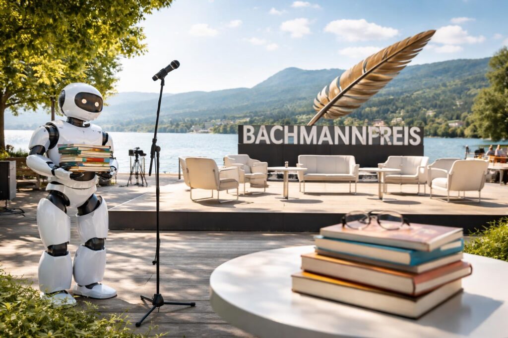 Lesende zum 50. Bachmannpreis präsentiert